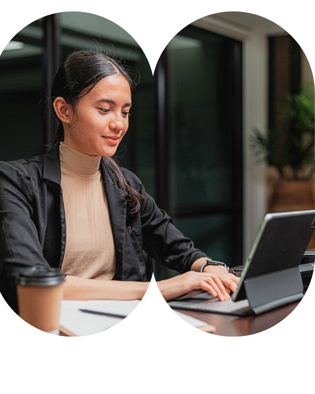 Woman typing on laptop after her SEO Power Hour session.